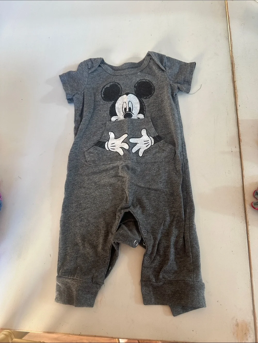 Disney Grey Mickey Mouse Short-Sleeve Bodysuit One-Piece